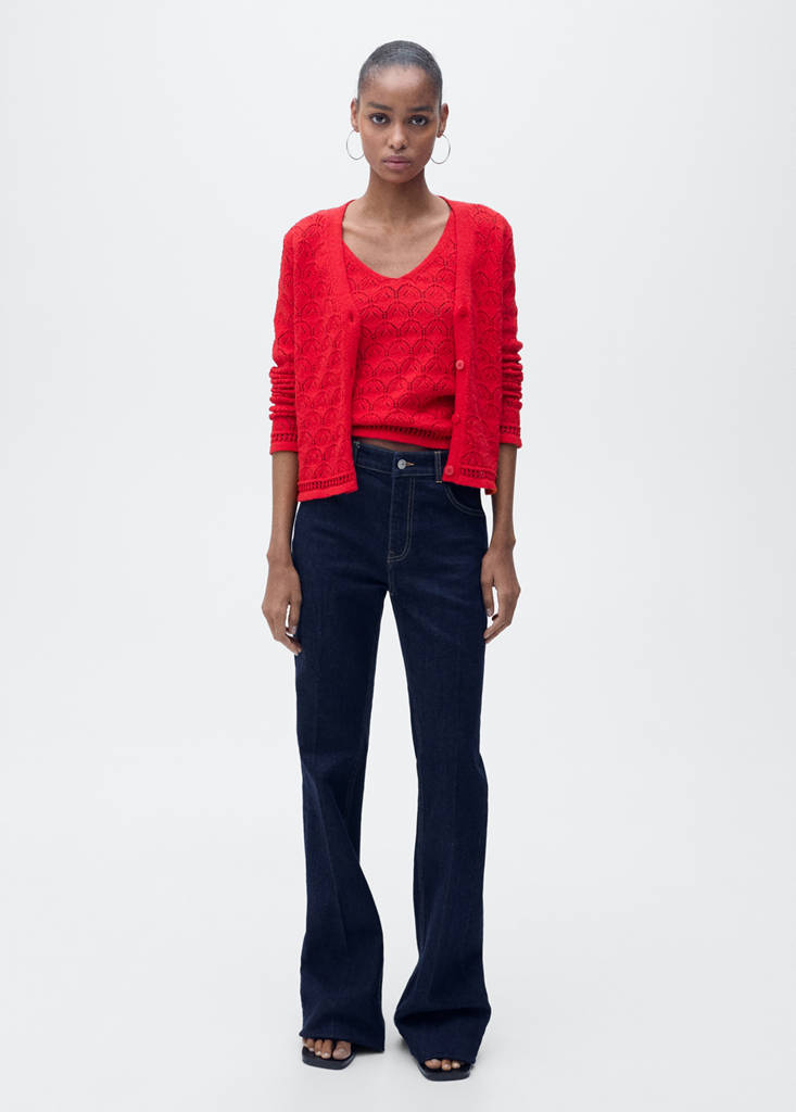 Openwork detail knit cardigan — Red