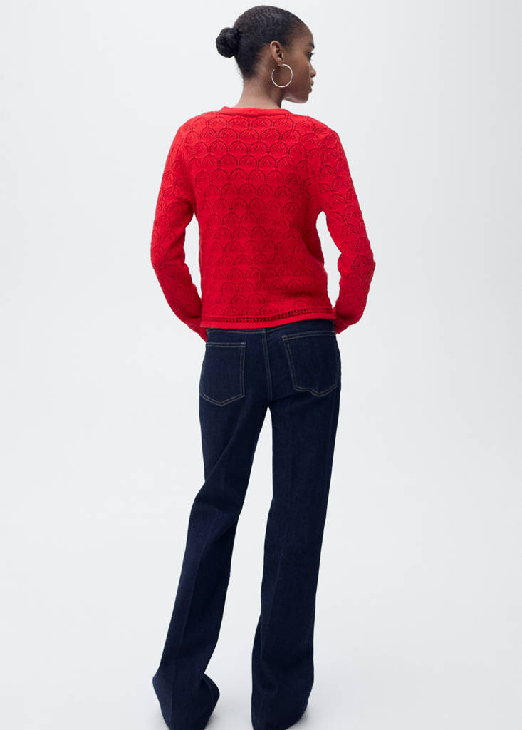 Openwork detail knit cardigan — Red