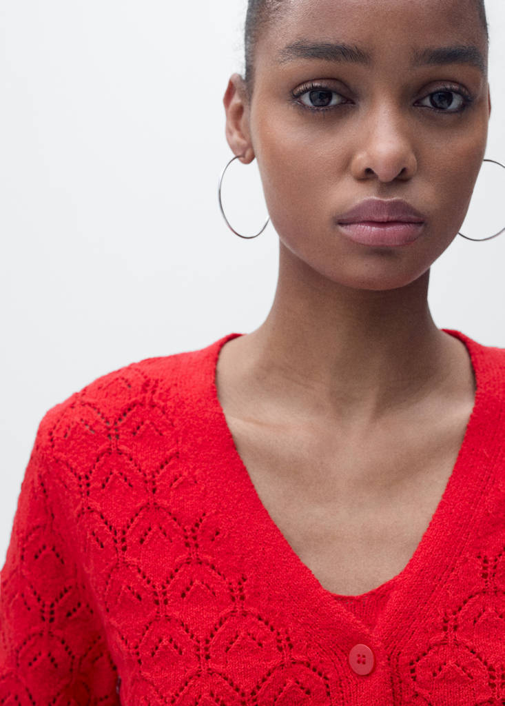 Openwork detail knit cardigan — Red