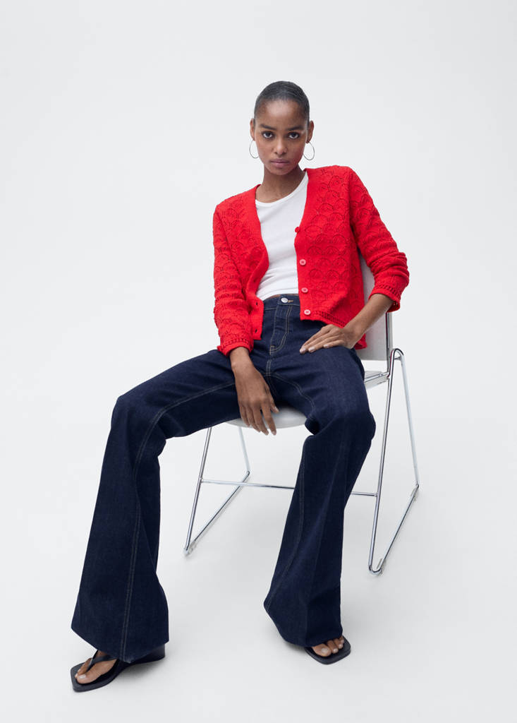 Openwork detail knit cardigan — Red