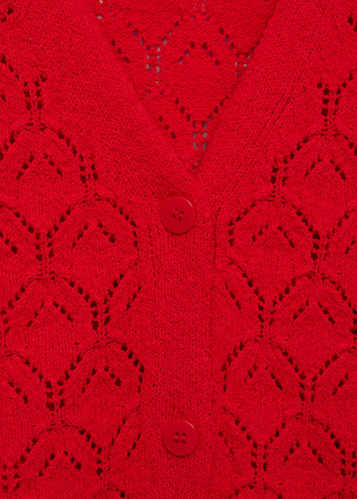 Openwork detail knit cardigan — Red