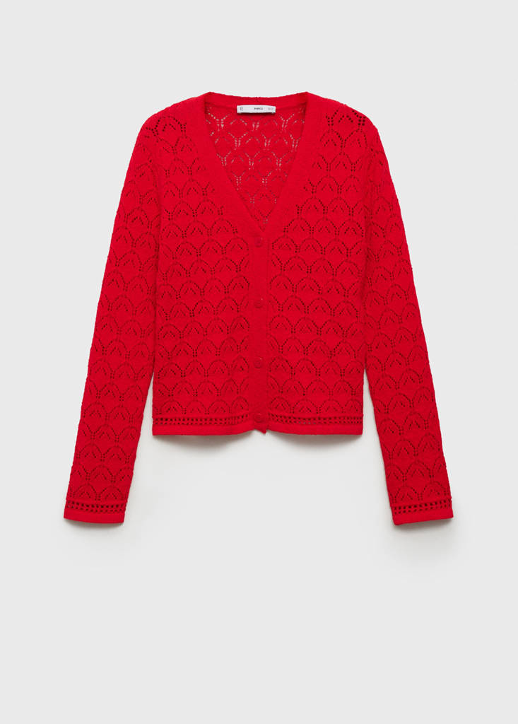 Openwork detail knit cardigan — Red