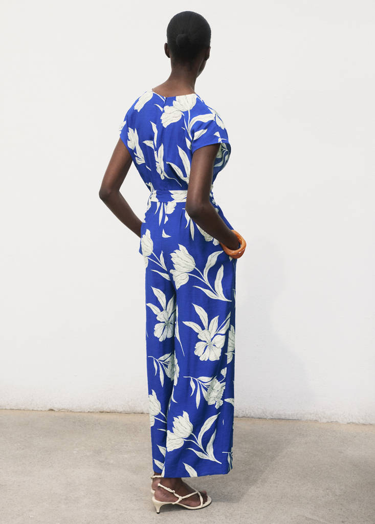 Printed long jumpsuit with belt — Blue