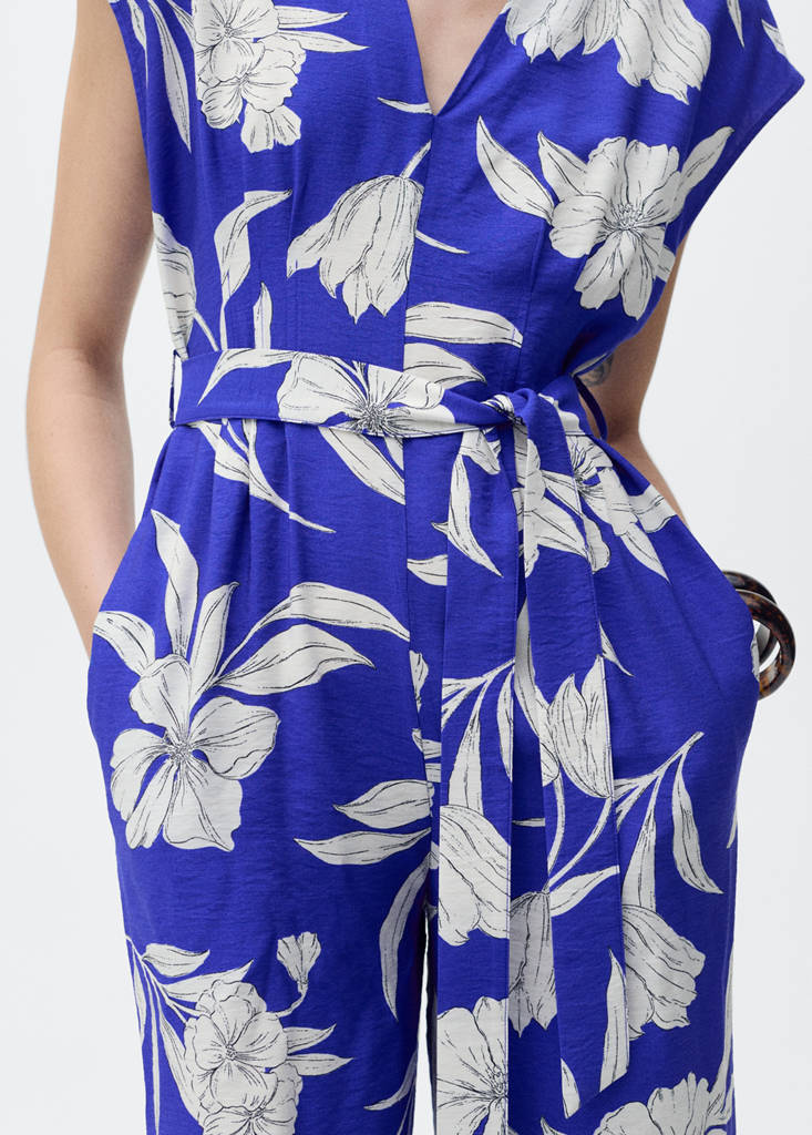 Printed long jumpsuit with belt — Blue