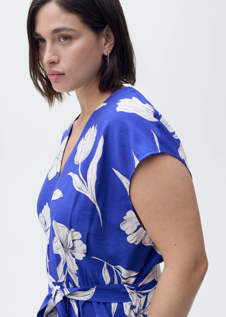 Printed long jumpsuit with belt — Blue
