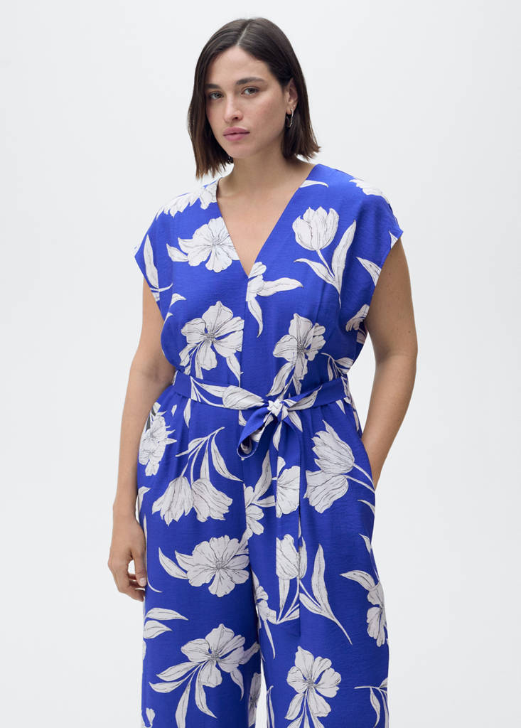 Printed long jumpsuit with belt — Blue