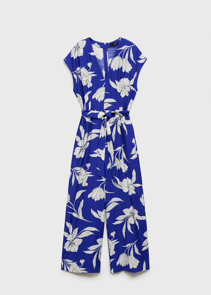 Printed long jumpsuit with belt — Blue