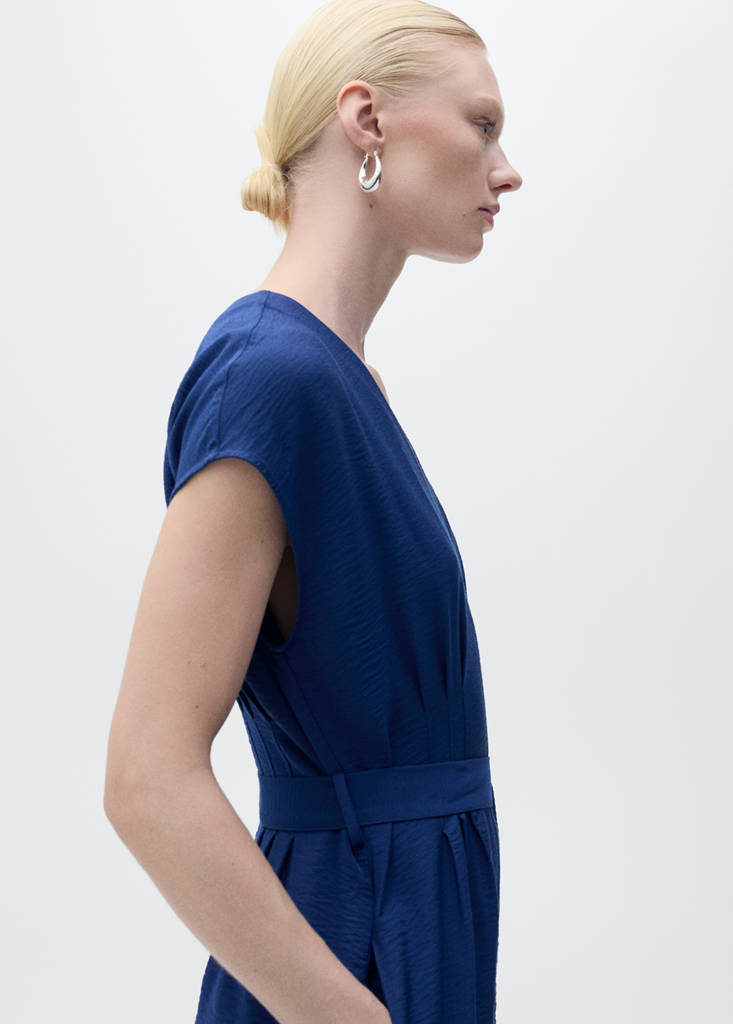 Printed long jumpsuit with belt — Ink Blue