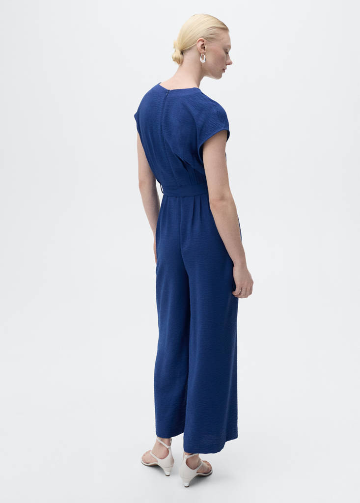Printed long jumpsuit with belt — Ink Blue