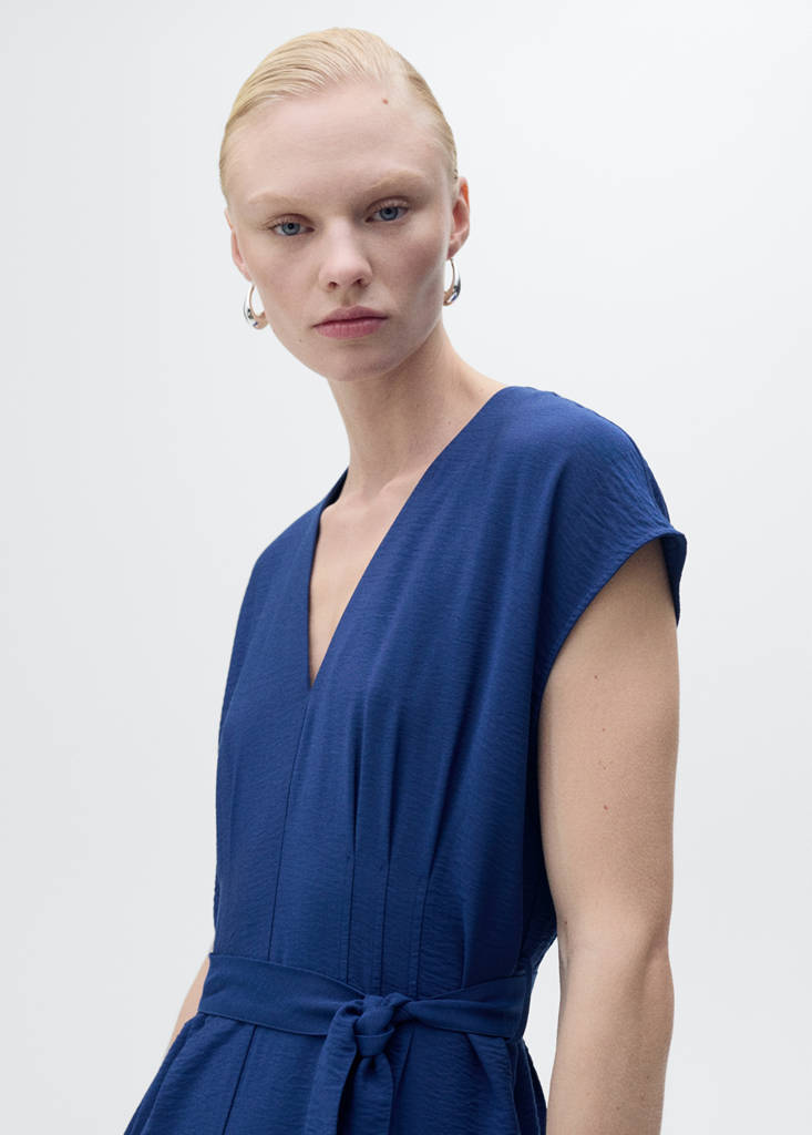 Printed long jumpsuit with belt — Ink Blue