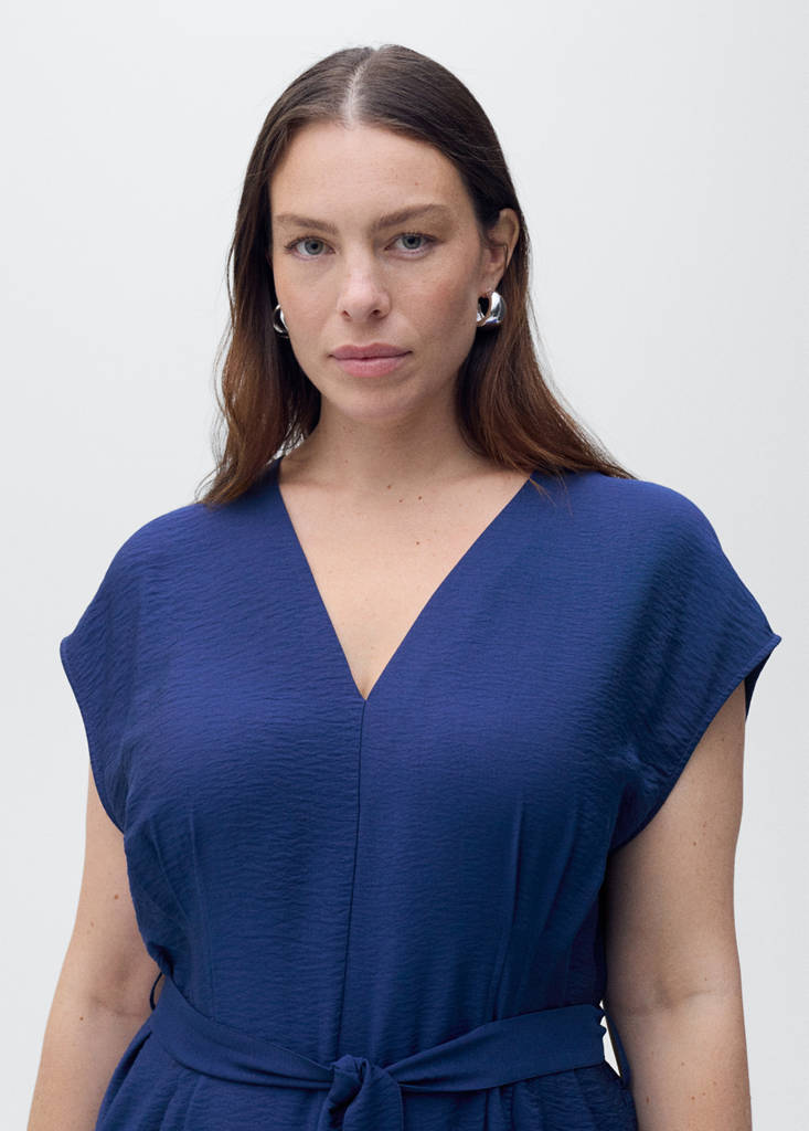 Printed long jumpsuit with belt — Ink Blue