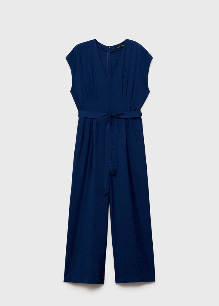 Printed long jumpsuit with belt — Ink Blue