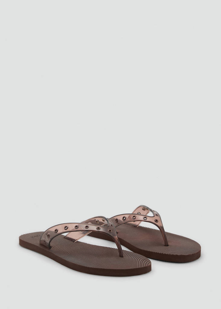 Vinyl strappy sandals with eyelets — Chocolate