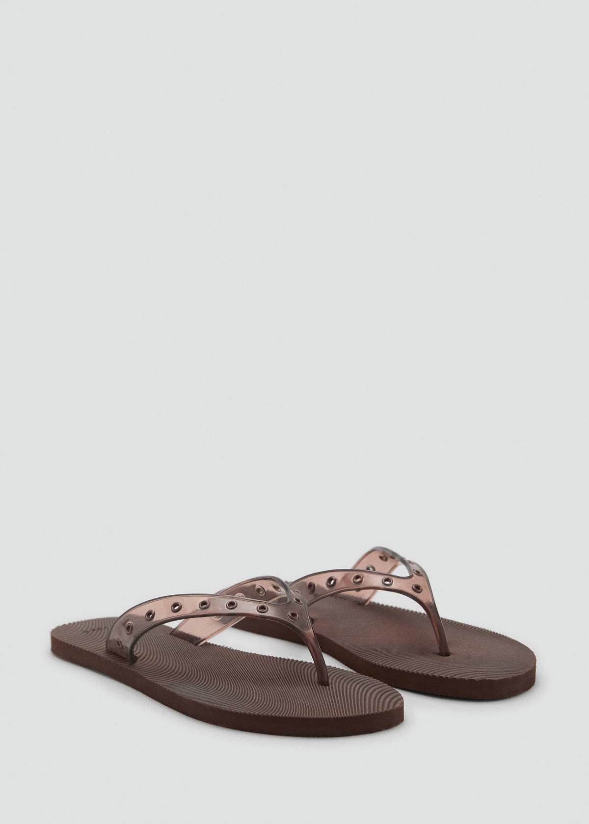 Vinyl strappy sandals with eyelets — Chocolate