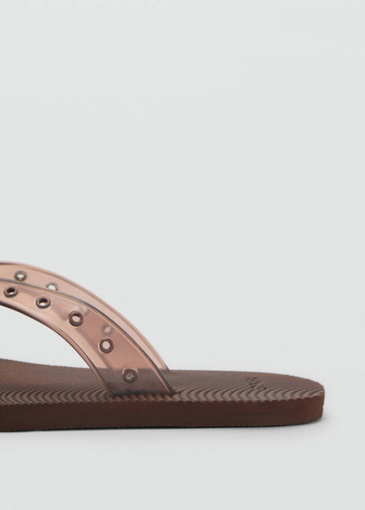 Vinyl strappy sandals with eyelets — Chocolate