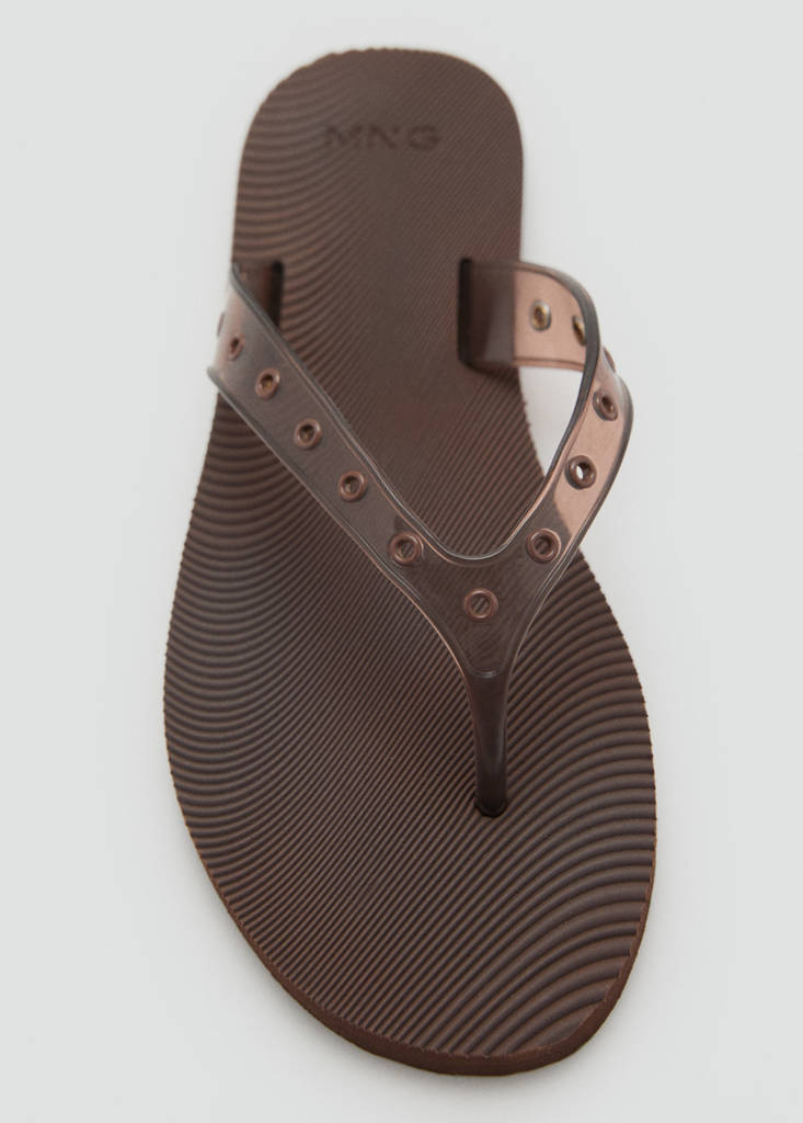 Vinyl strappy sandals with eyelets — Chocolate