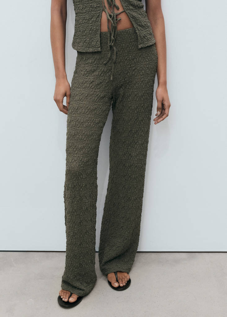 Straight textured trousers — Khaki