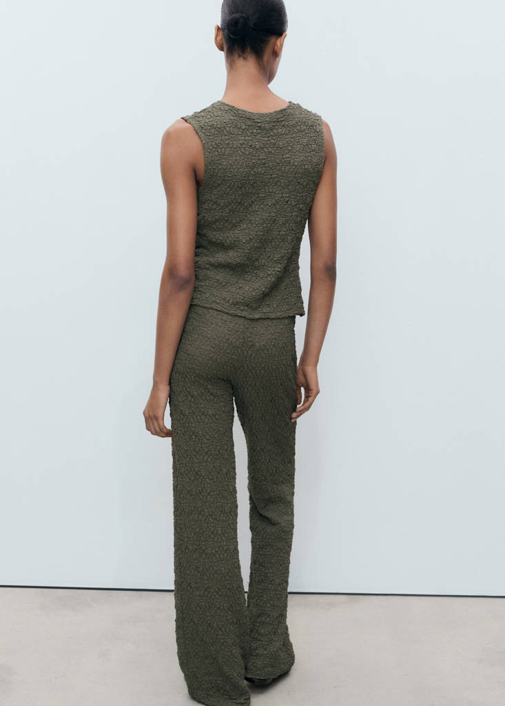 Straight textured trousers — Khaki