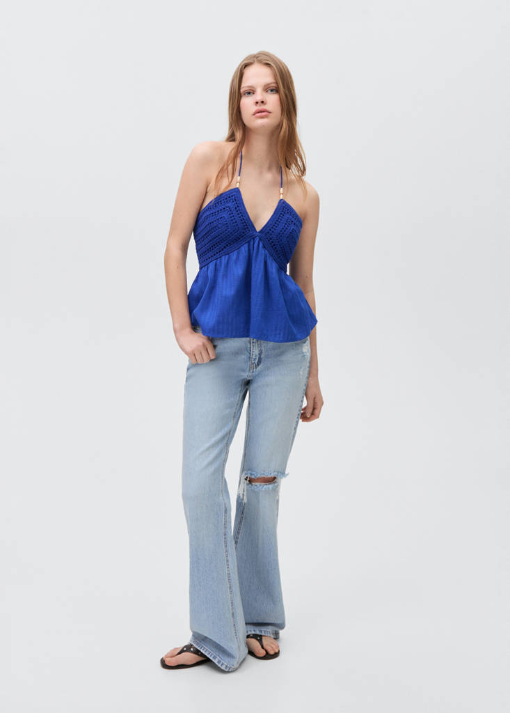 MANGO TEEN - Haut crochet perles bleu électrique - L - Fille Teen