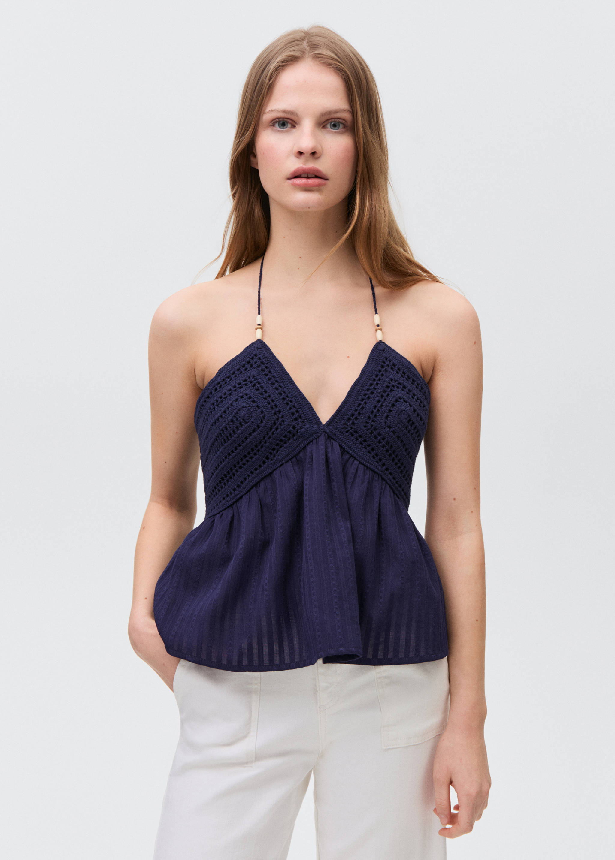 Perlenverziertes Häkel-Top - Mittlere Ansicht