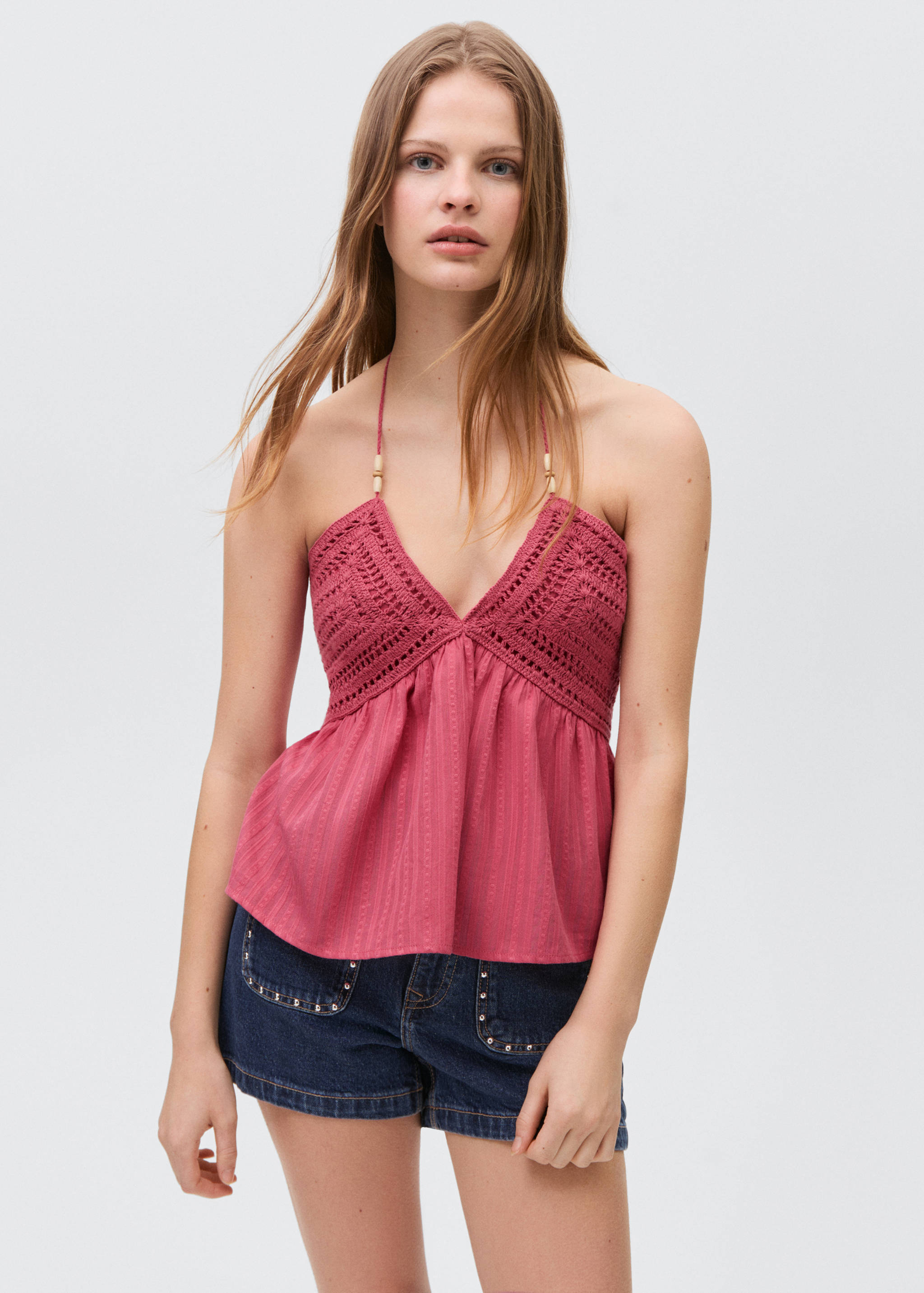 Perlenverziertes Häkel-Top - Mittlere Ansicht