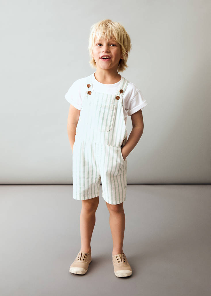 Striped denim dungarees