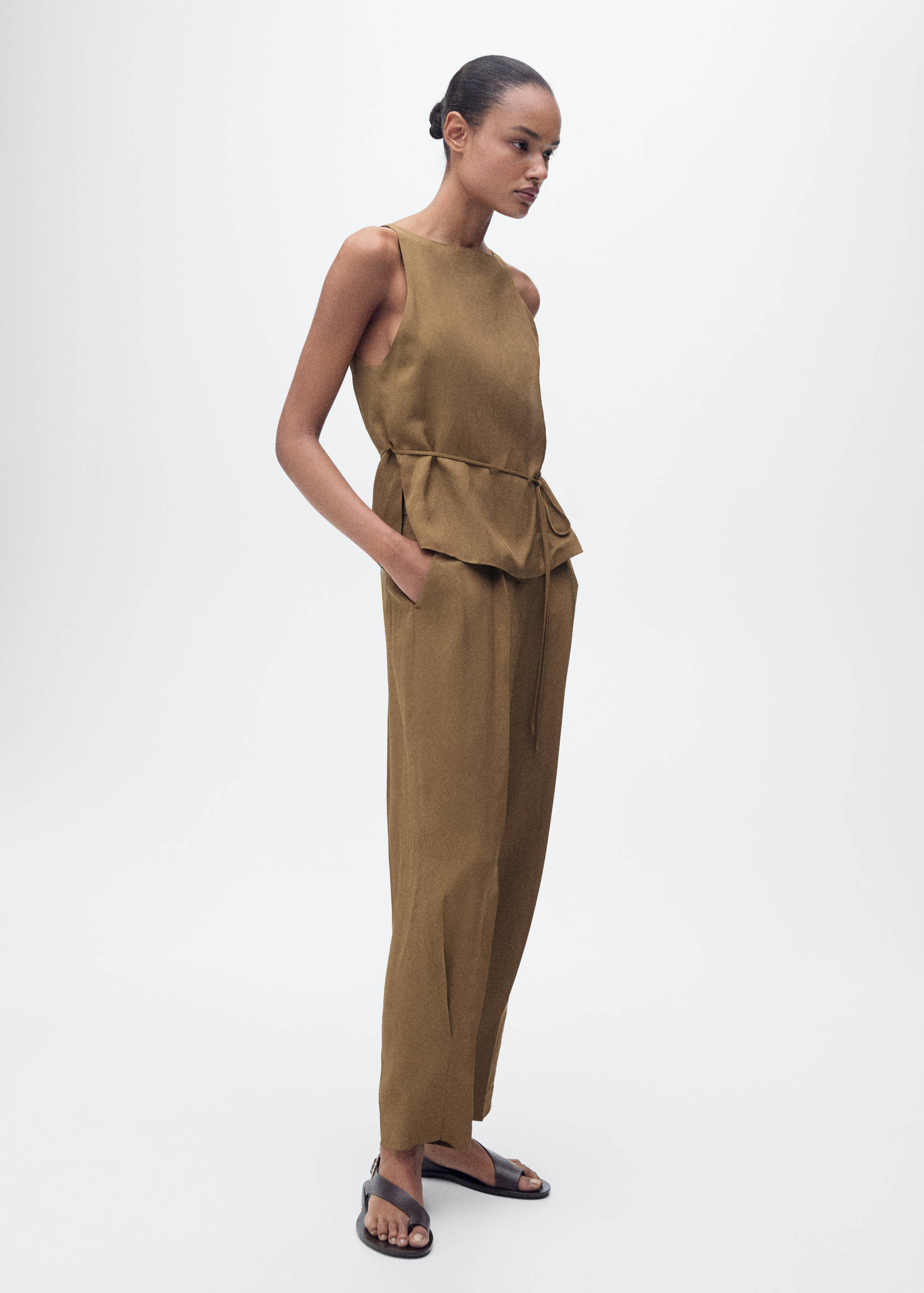 Linen-blend pleated pants - General plane