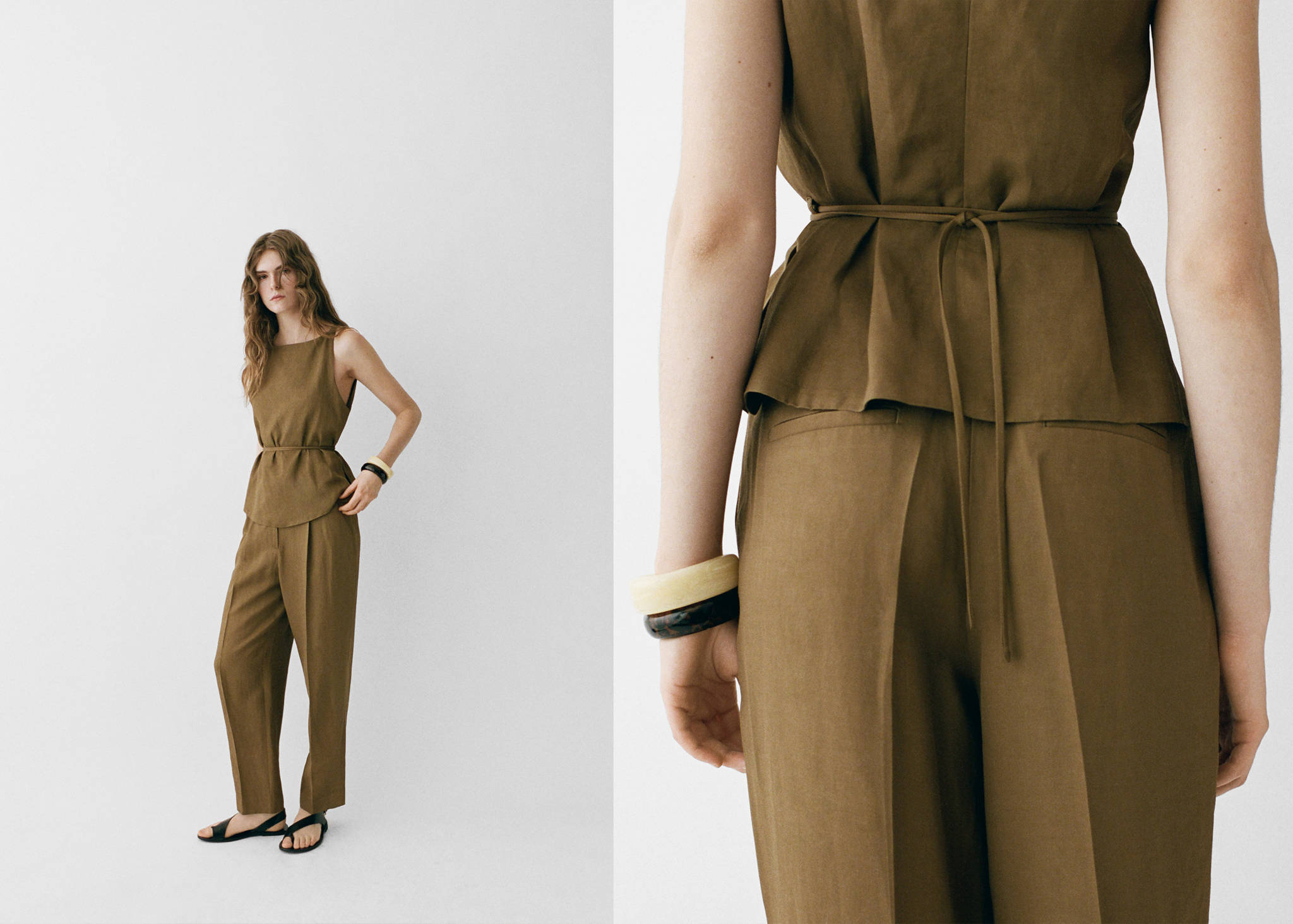Linen-blend pleated trousers - Panoramic plane