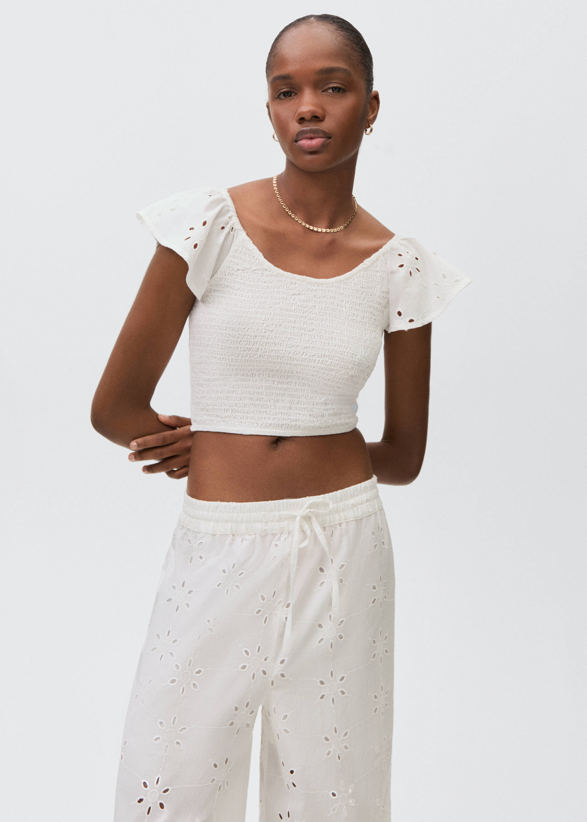 Embroidered straight-fit trousers - Medium plane