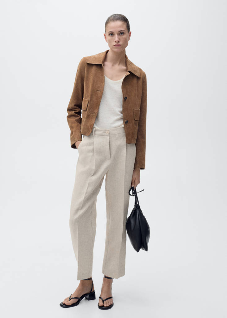 Pleated linen trousers — Beige