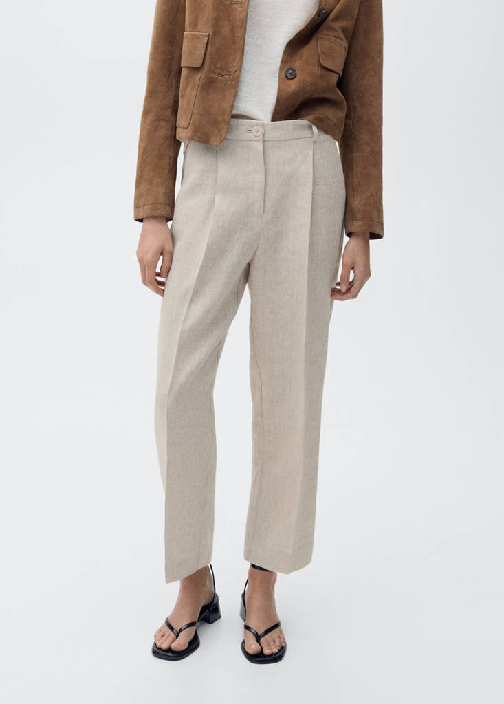 Pleated linen trousers — Beige