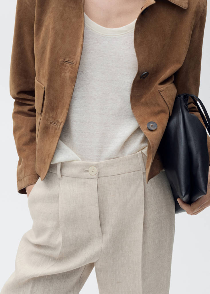 Pleated linen trousers — Beige