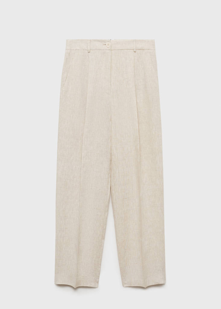 Pleated linen trousers — Beige
