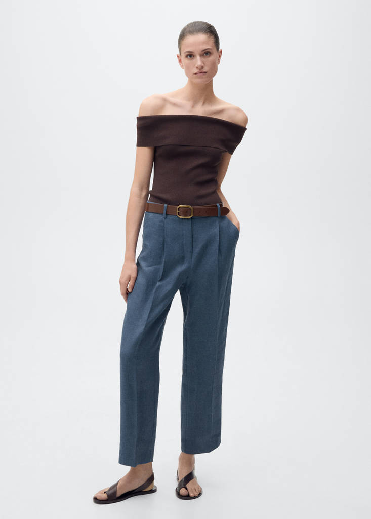 Pleated linen trousers — Blue