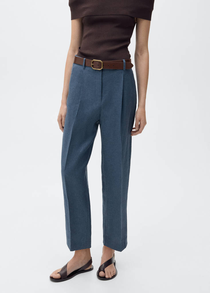Pleated linen trousers — Blue