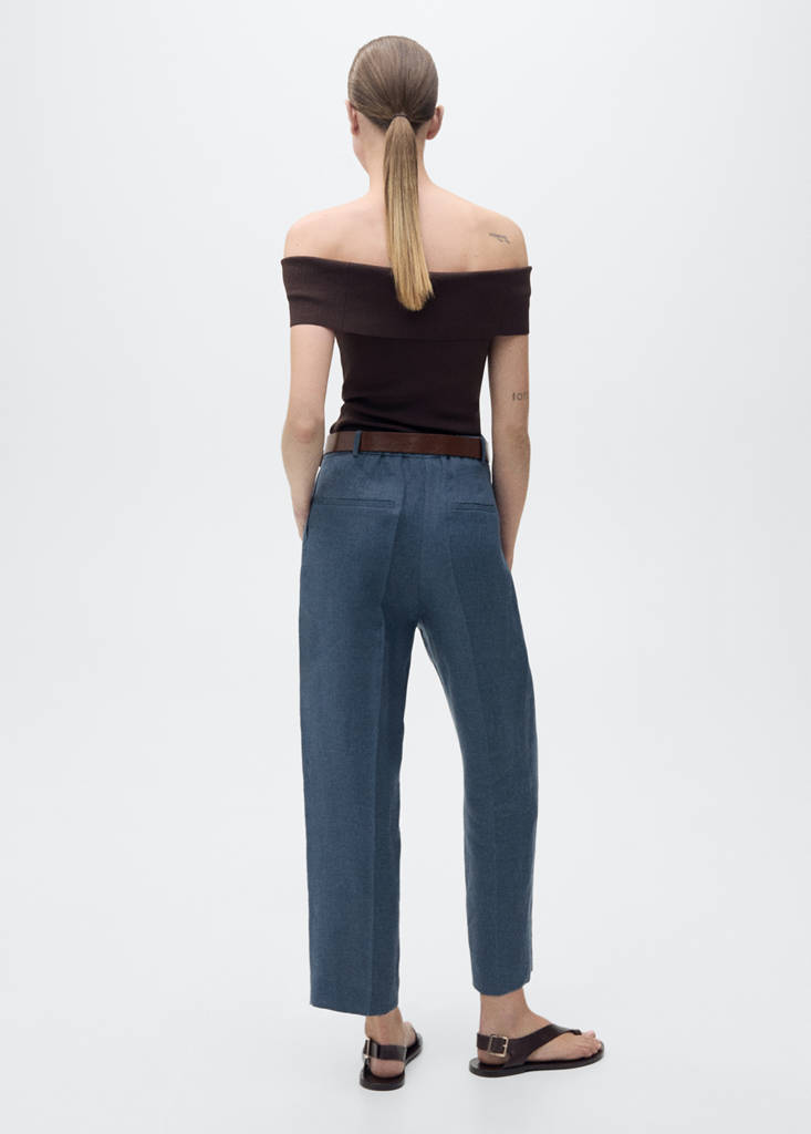 Pleated linen trousers — Blue