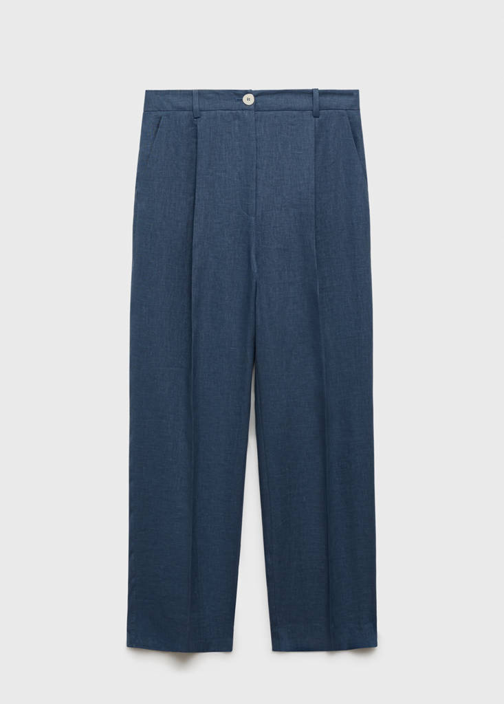 Pleated linen trousers — Blue