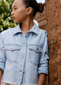 Denim jacket with frayed hem — Light Blue 1
