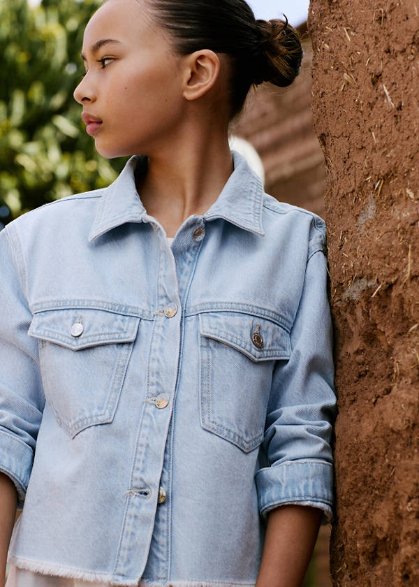 Denim jacket with frayed hem — Light Blue
