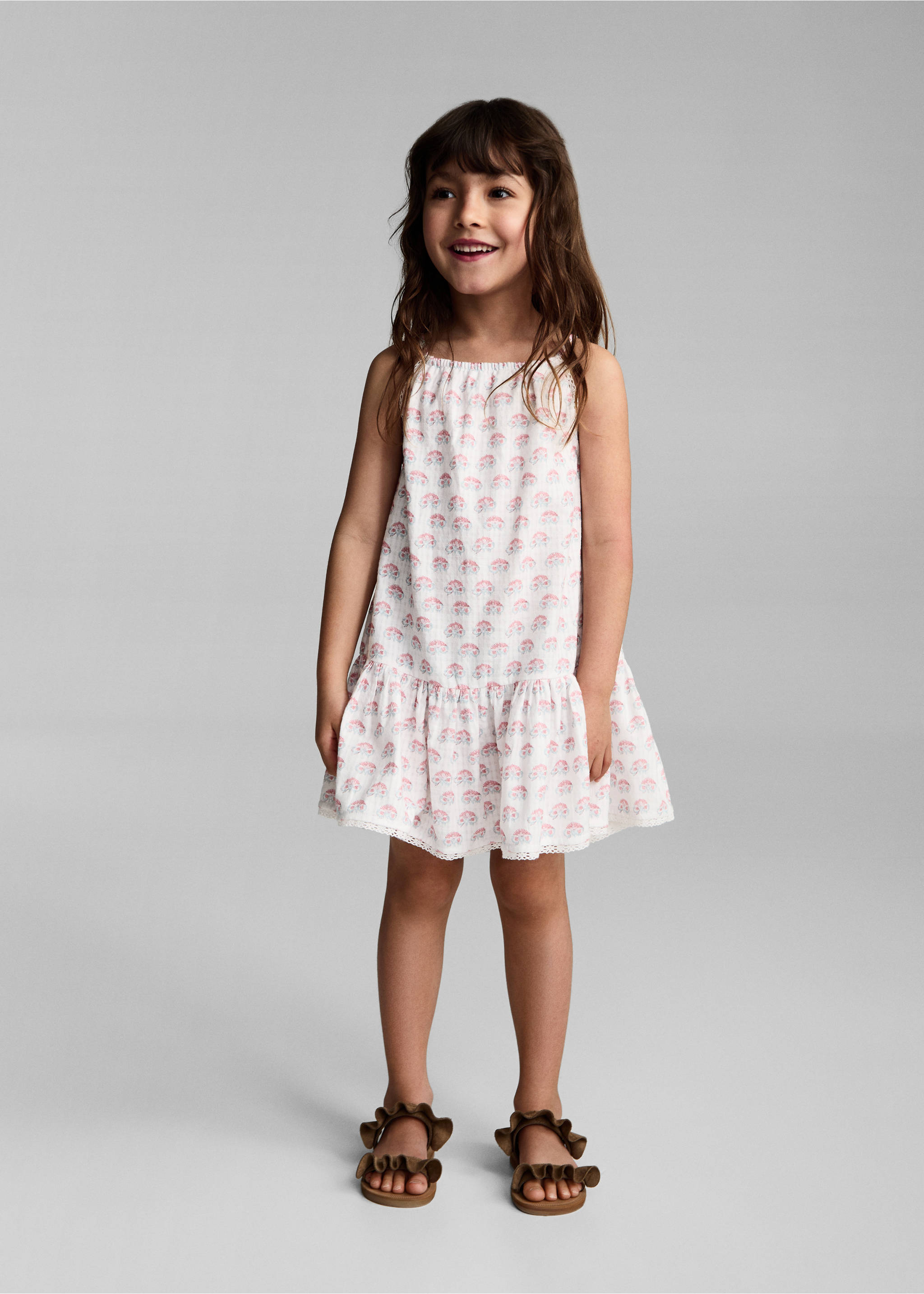 Floral embroidered dress with straps - General plane, White. Ref: 87047709-00.