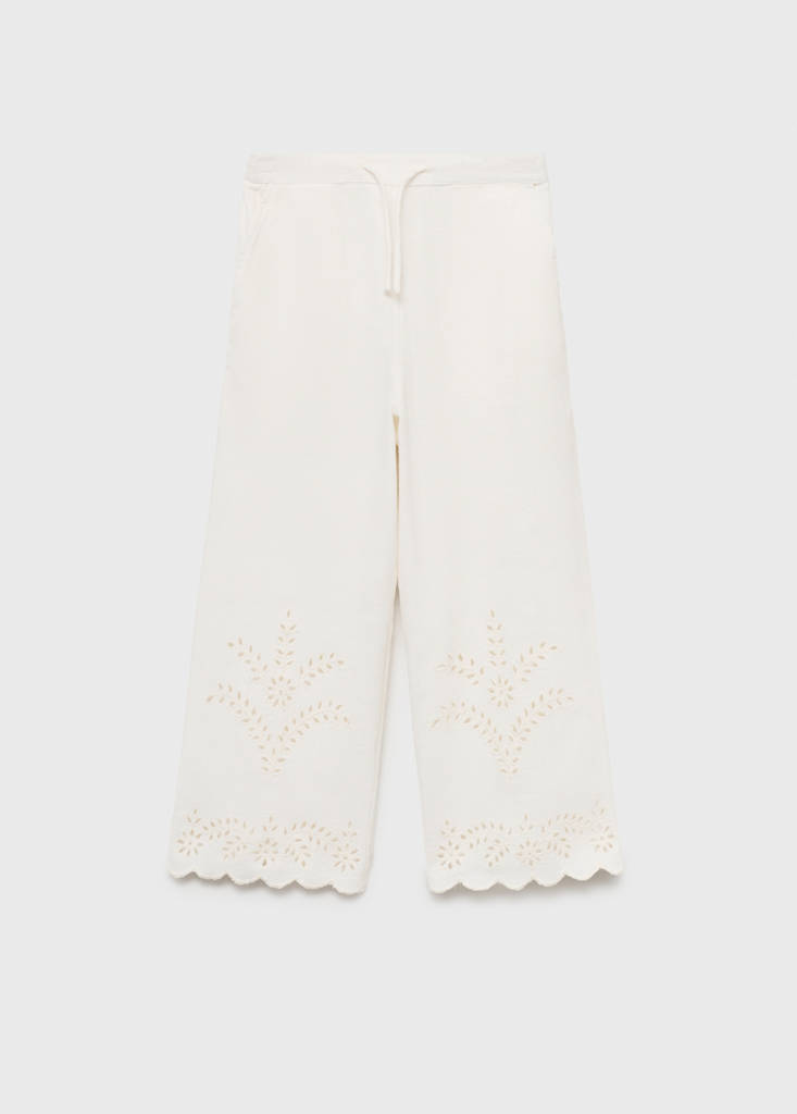 Swiss-embroidered trousers — Ecru