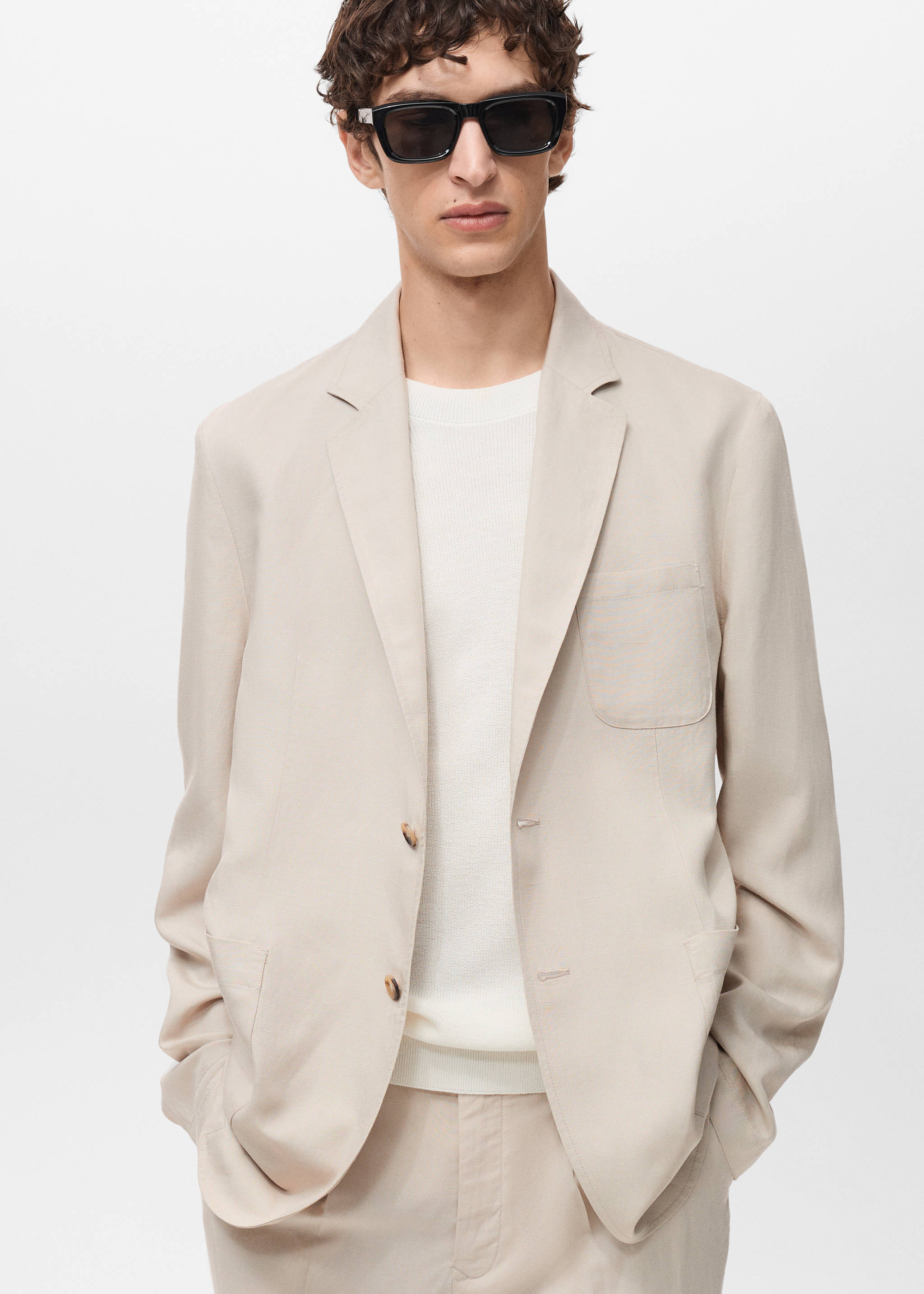 Veste de costume slim-fit lin et lyocell mélangé - Plan moyen