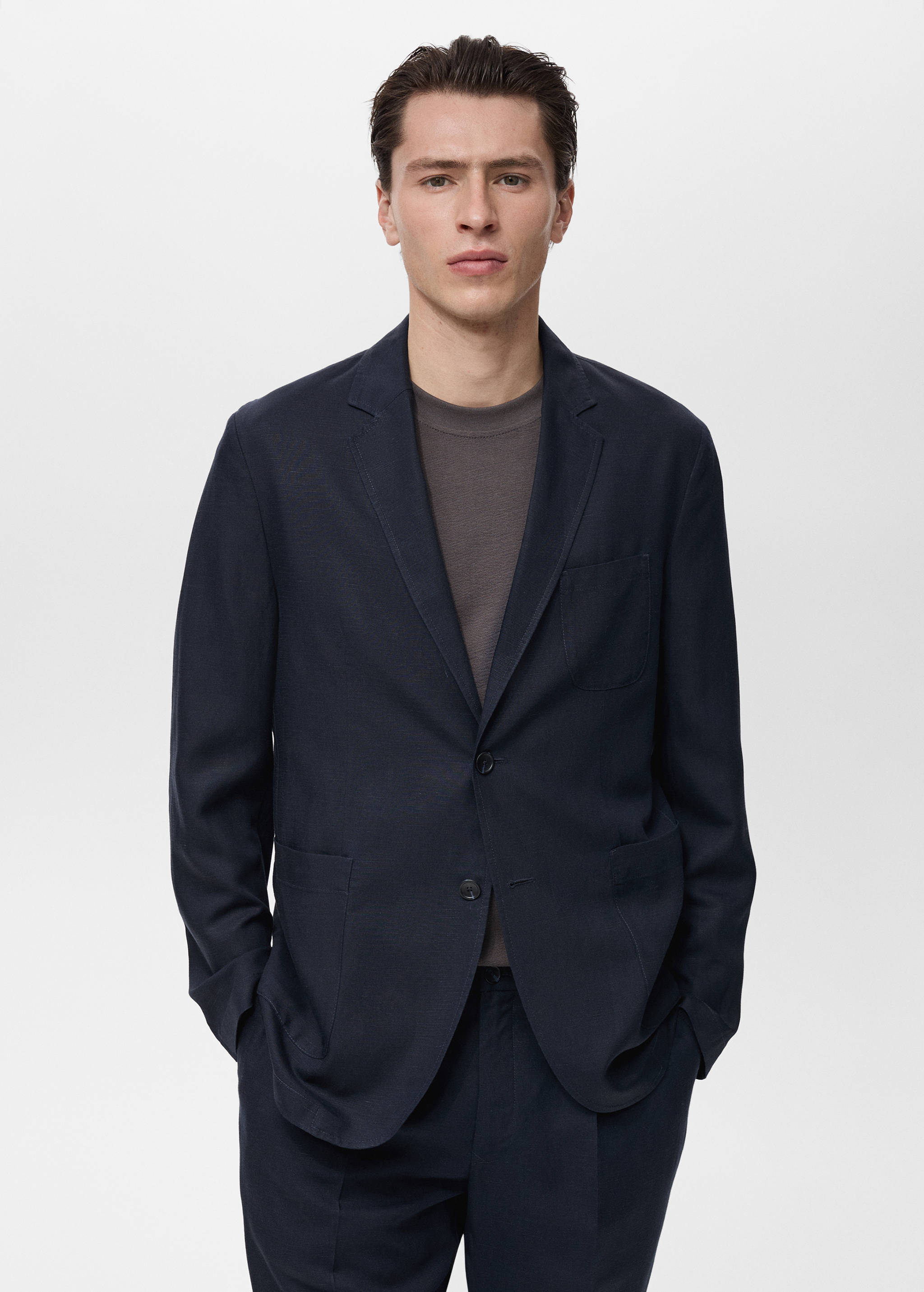 Veste de costume slim-fit lin et lyocell mélangé - Plan moyen