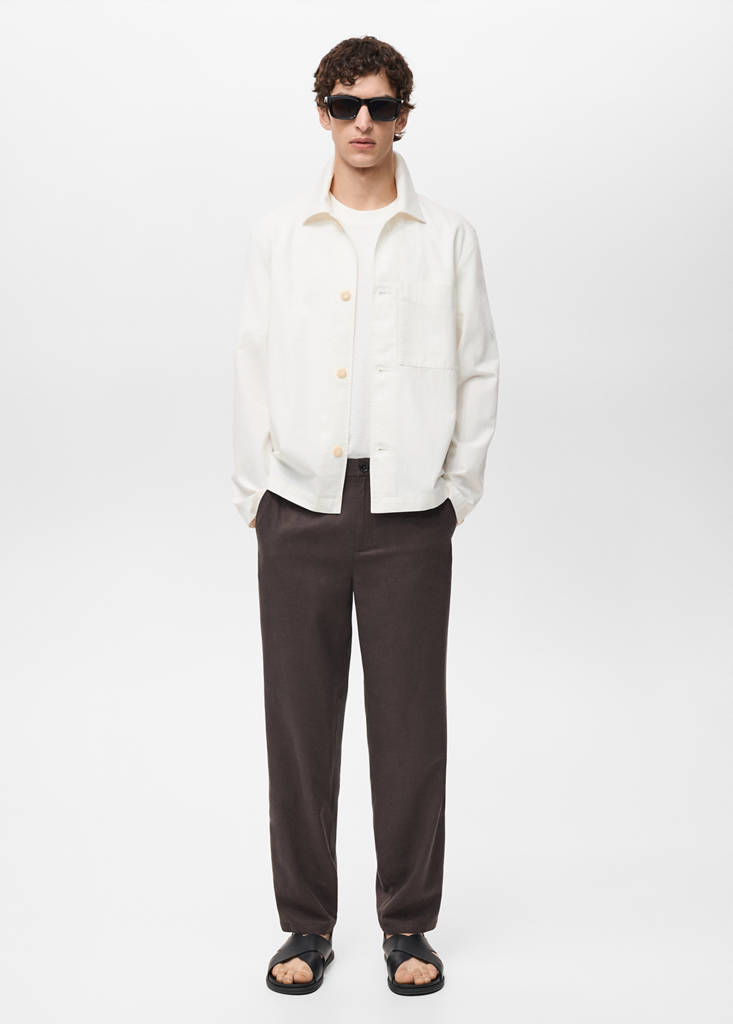 MANGO MAN - Surchemise lin et coton avec poche écru - L