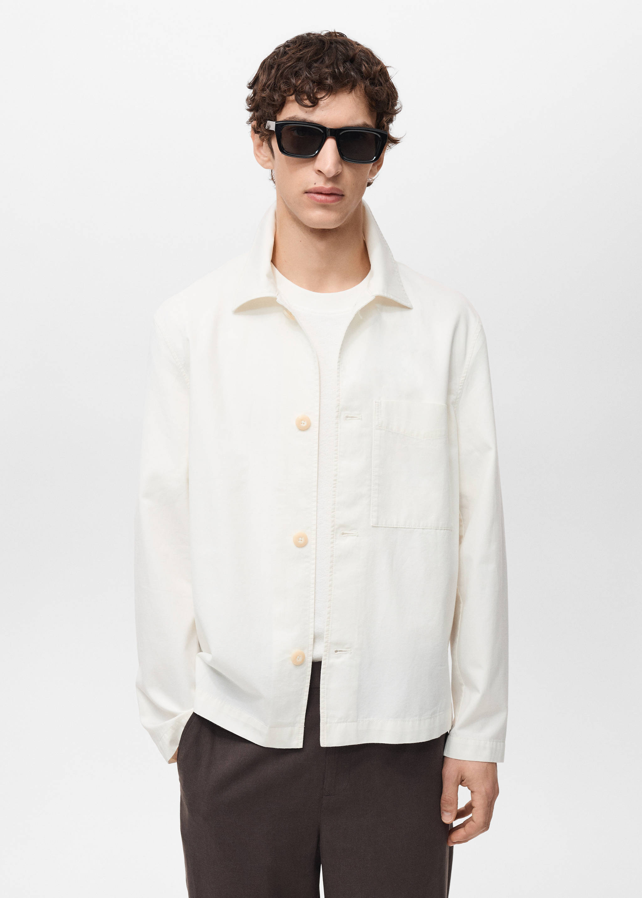 Linen-cotton overshirt with pocket - Medium plane