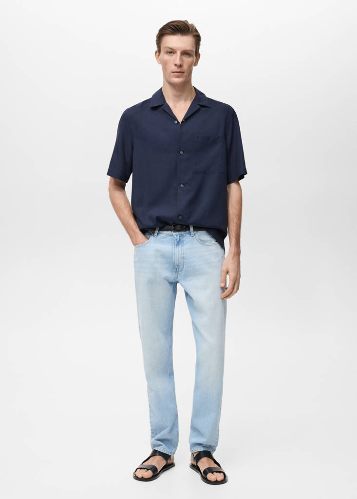 Lyocell shirt with pocket — Dark Navy