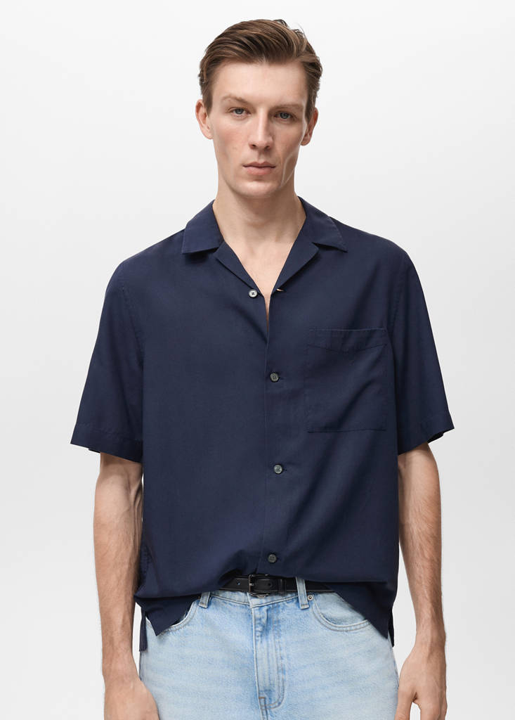 Lyocell shirt with pocket — Dark Navy