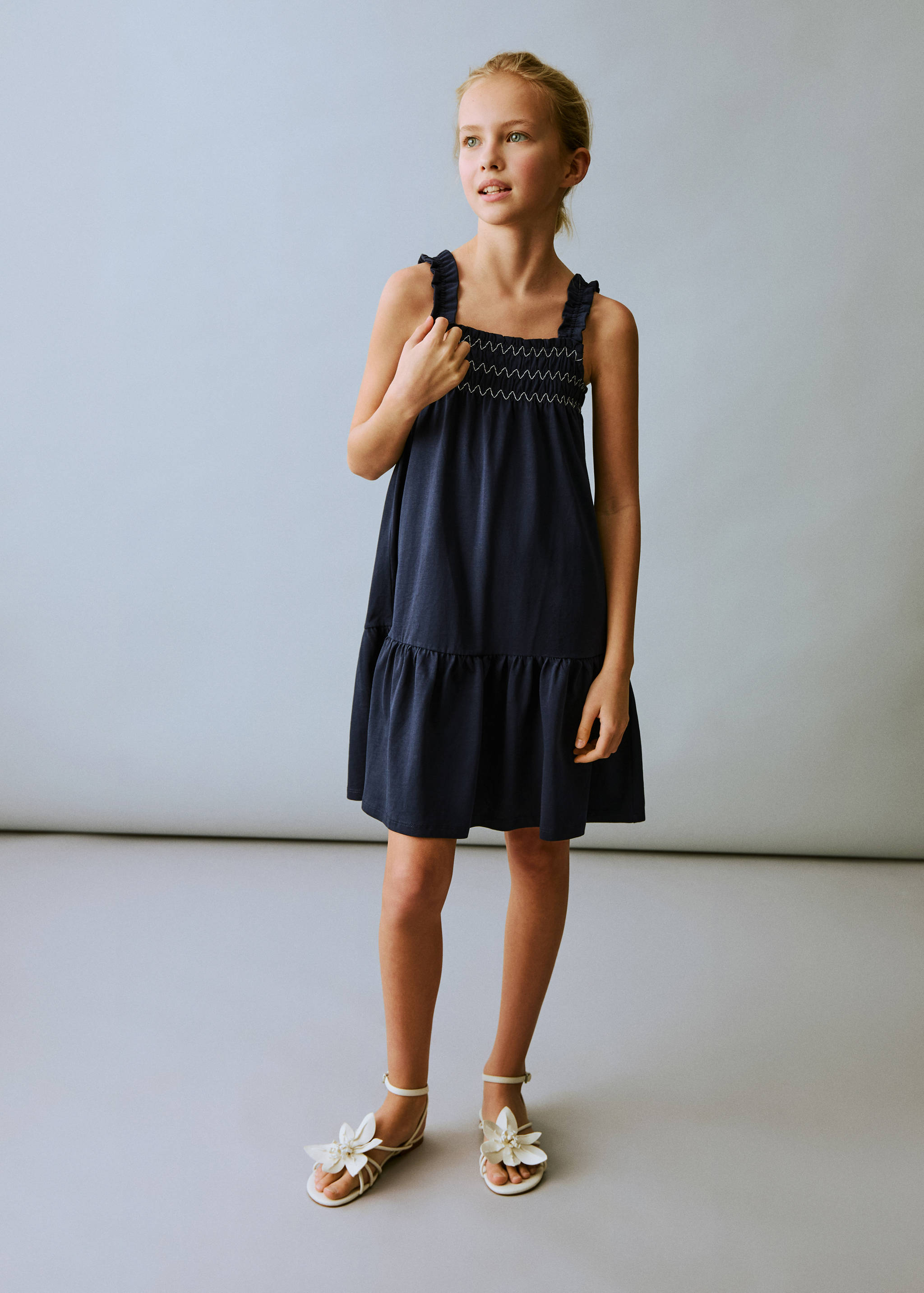 Embroidered flounce dress - General plane