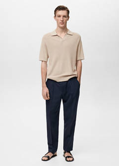 Structured knitted polo shirt — Sand 2