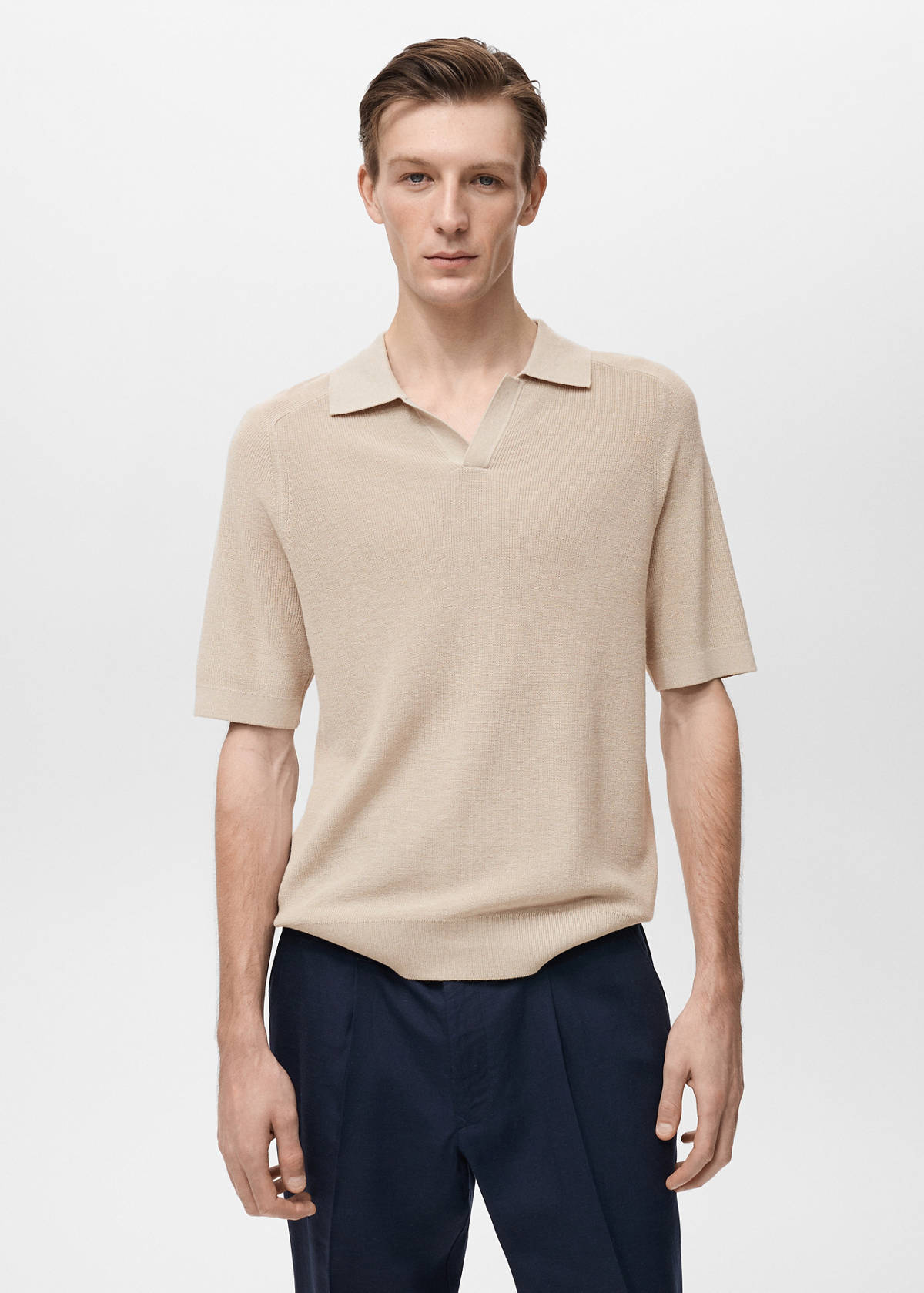 Structured knitted polo shirt — Sand